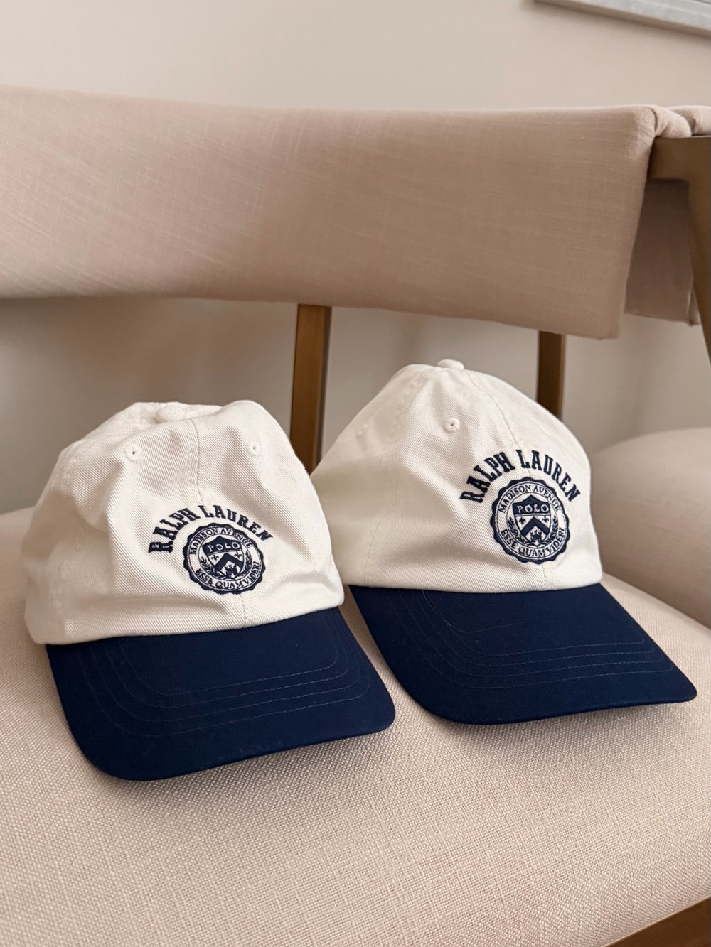 Two basketball caps for mom and daughter, white and blue polo Ralph Lauren